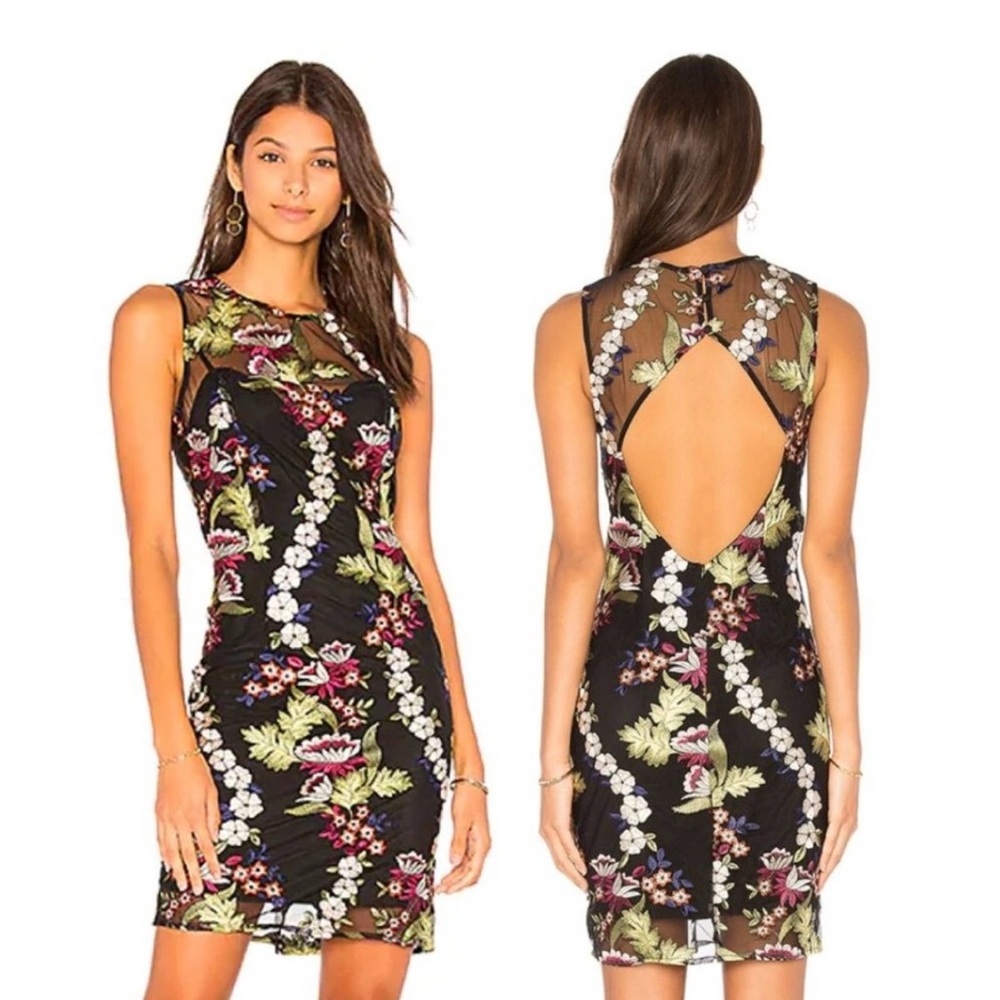 Bardot Jade Mini Dress in Black Size US 6 UK 10 EUR 38 Embroidered Floral Mesh